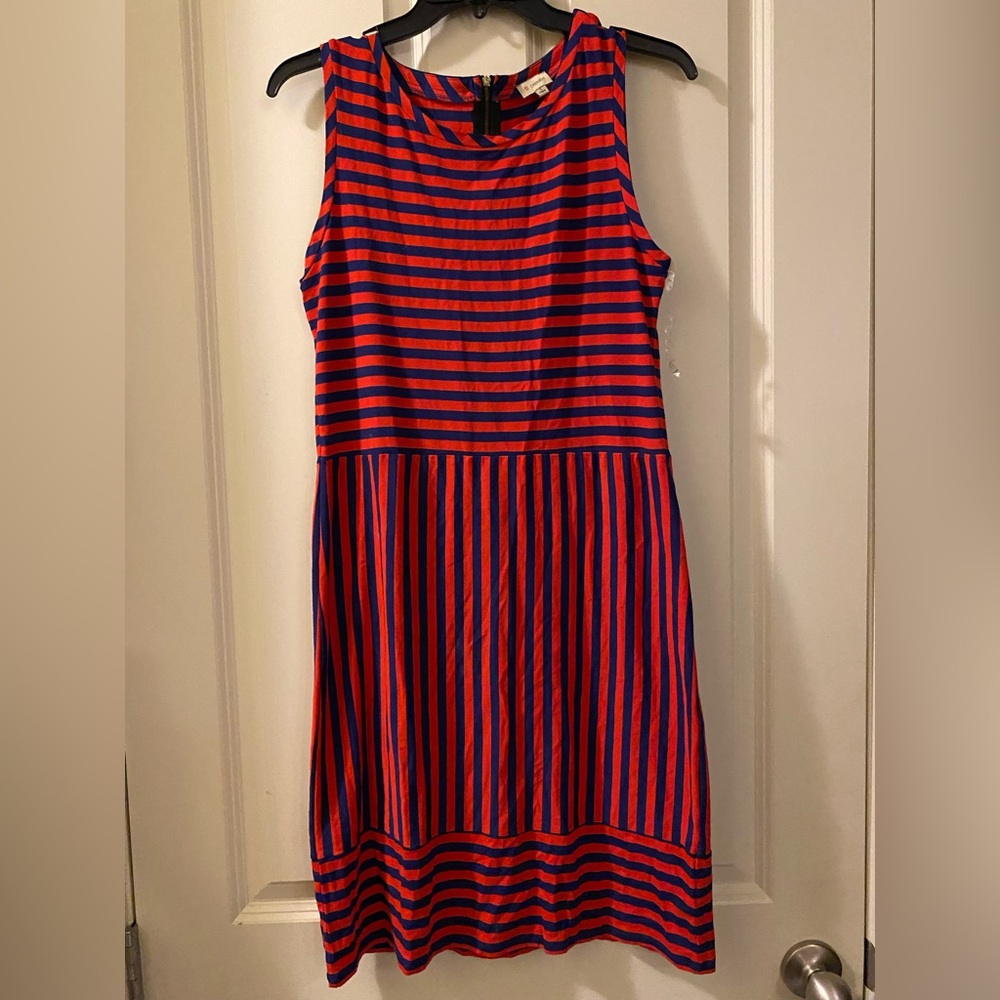 Cremieux Striped Red and Black Sleeveless midi Dress size small